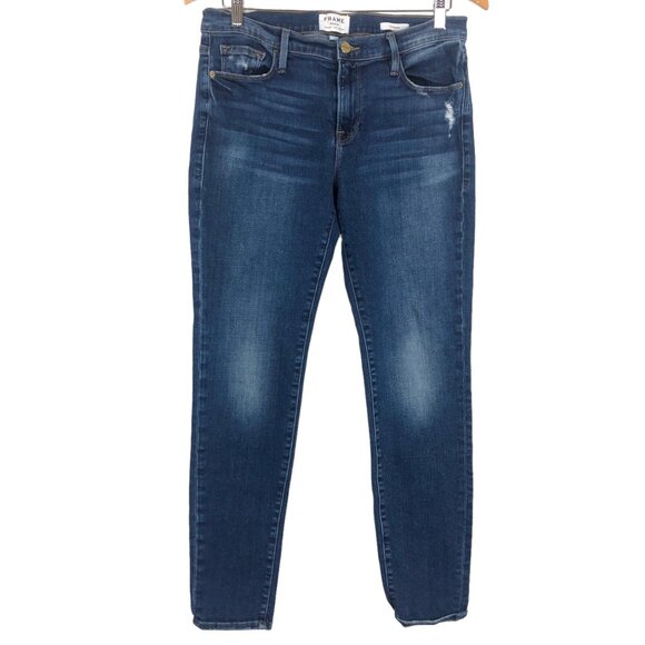Frame Denim - Frame Denim Women's Le Garcon Distressed Skinny Jeans 27 Stretch Blue Azure Wash